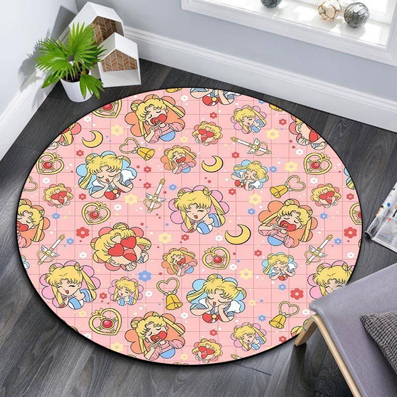 Sailor Moon5,Round Area Rug,Carpet Rug for Living Room Bedroom Sofa Playroom Decor,Non-slip Floor Mat