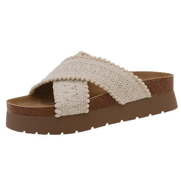 thick-soled cross-strapped cool slippers for women's summer wear 2025 new models with skirts Bohemian beach one-word sandals