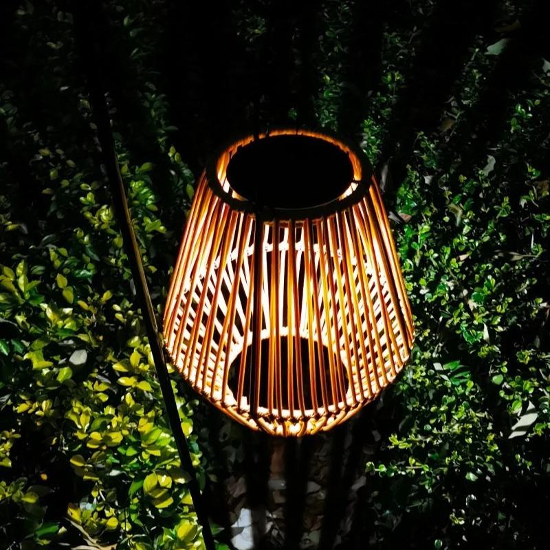 Boho-Style Handmade Solar Powered Rattan Chandelier - Waterproof Solar Light - with Handle, Ideal for Decorating Gardens