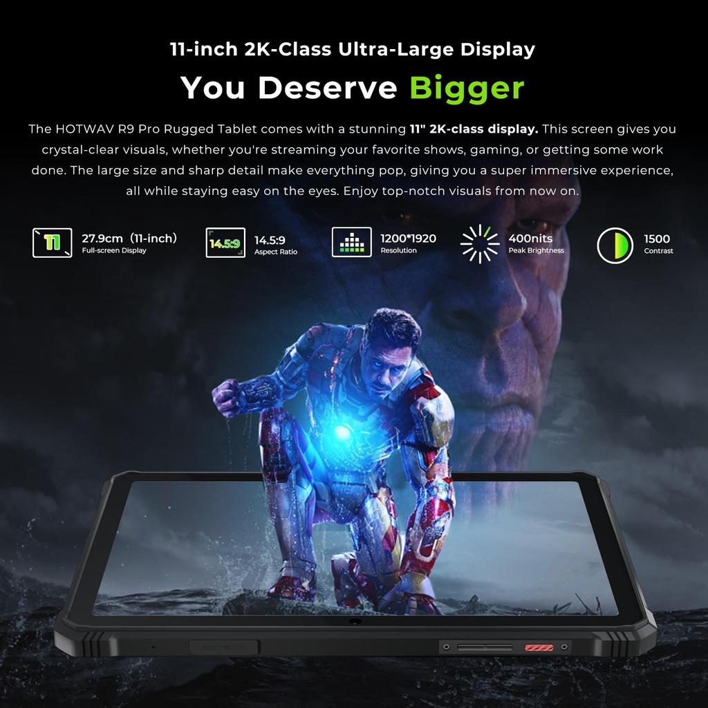 HOTWAV Tableta para Exteriores R9 Pro, 11 pulgadas FHD+, Android 14, 20080 mAh, 20(6+14GB)+256GB , 64MP+16MP, Octa-Core , Dual SIM,IP68 / IP69K ,OTG