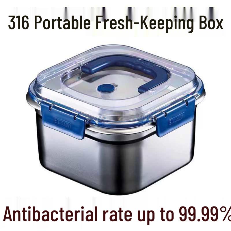 316 Stainless Steel Airtight Food Storage Container with Lid & Handle, Refrigerator-Safe Bento Box