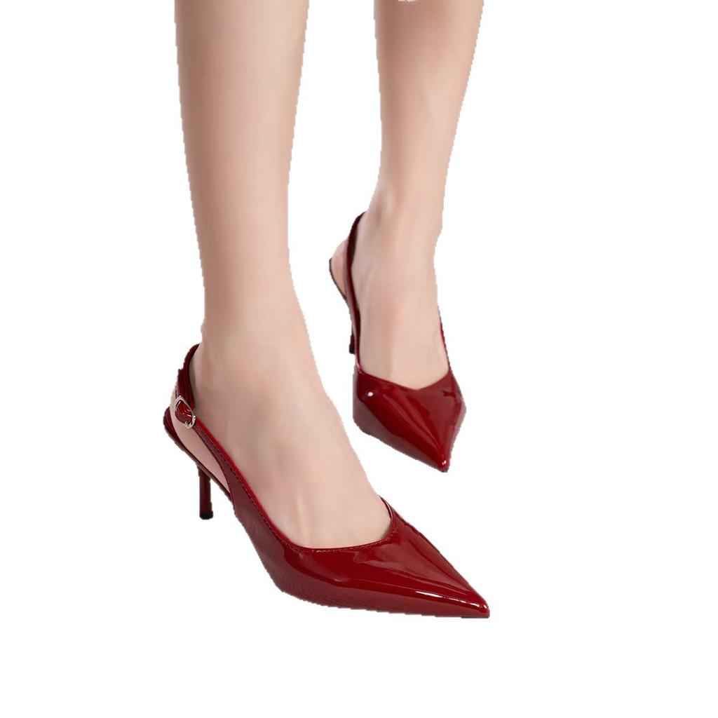 Internet Celebrities Popular Red Sole Empty Pointed High Heels Sexy Versatile Thin Heel Shallow Mouth Single Shoes Back Strap Bag Head Sandals