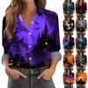 Women's Halloween Print Long Sleeve Button-Down Casual Blouse with Fun Pattern - Shirt Top for Fall , Halloween Parties, and Everyday Wear
