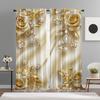 2PCS Digital Printed Curtains, European Diamond Golden Flower Pattern, Stylish Window Treatment for Living Room Bedroom Decor