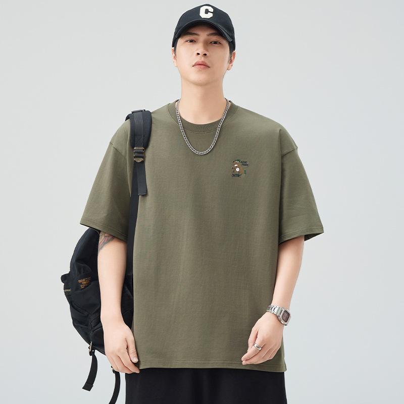 New Summer Round Neck Short-sleeved T-shirt for Men's Retro Print Loose Five-point Sleeve T-shirt for Men
