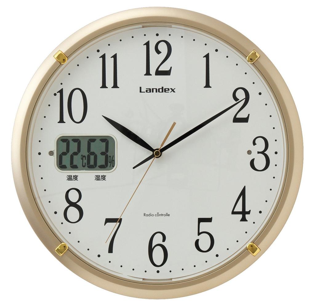 Landex Wall Clock Radio Analog Soctel EX Temperature and Humidity Display Second Hand Stops At Night Always On Gold YW9150GD 32.5cm