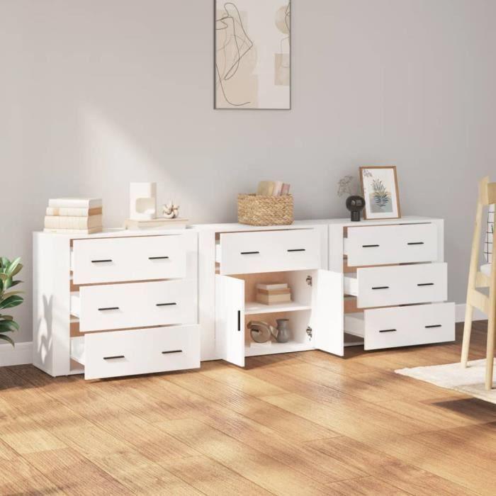 VidaXL Buffets 3 pcs Blanc Bois d'ingénierie 3185423