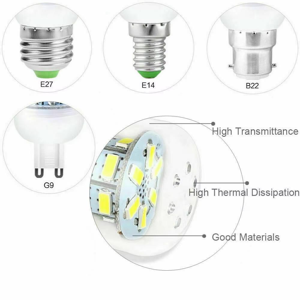 3/6/9/12/15W LED Light Bulb GU10 G9 E27 E14 B22 220V Corn Lamp Super Bright Bulbs 5730SMD Chip for Home 360Degree Lighting
