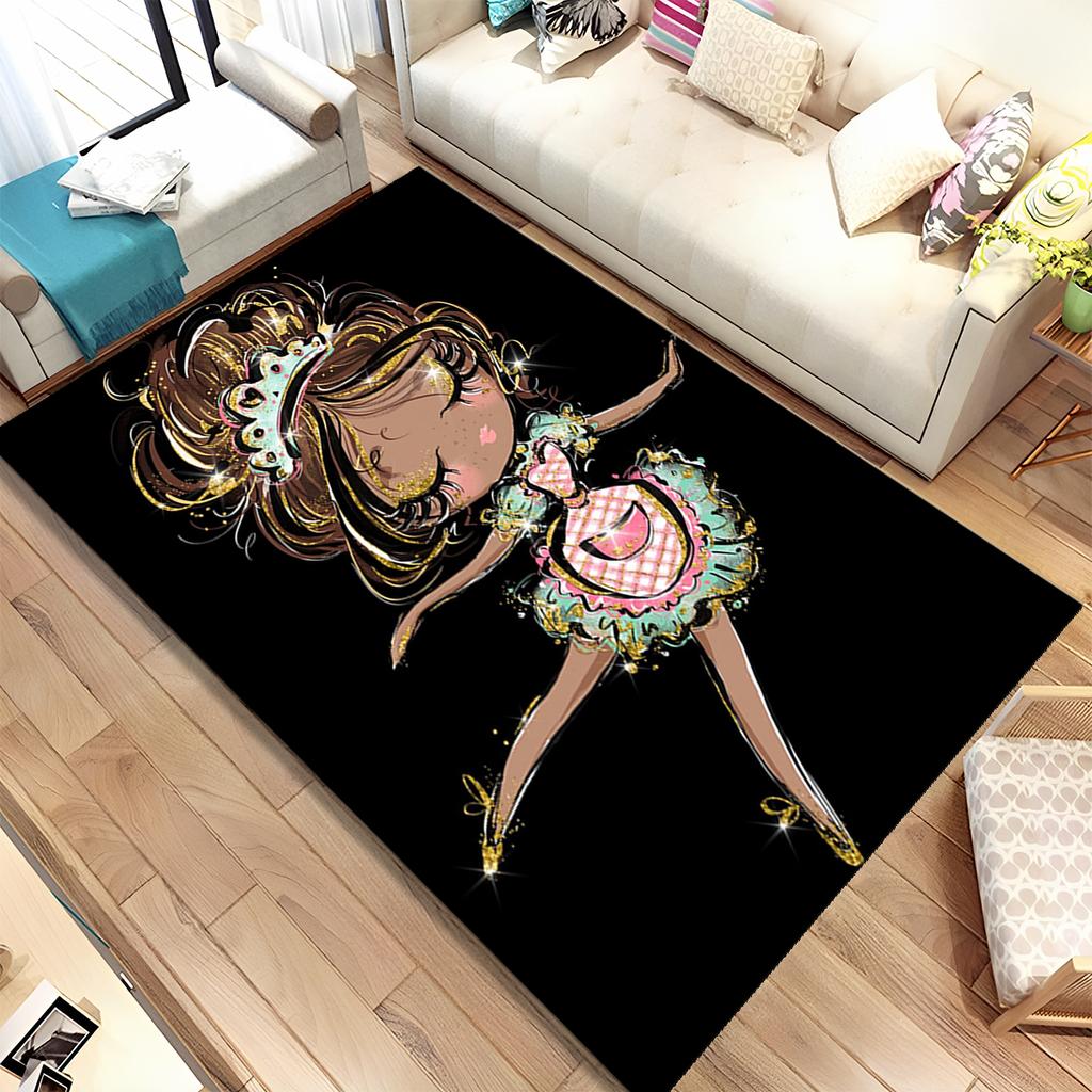 Covor de zonă cu desene animate cu zână balerină, covor pentru sufragerie, dormitor, canapea, covoraș, covoraș anti-alunecare pentru copii