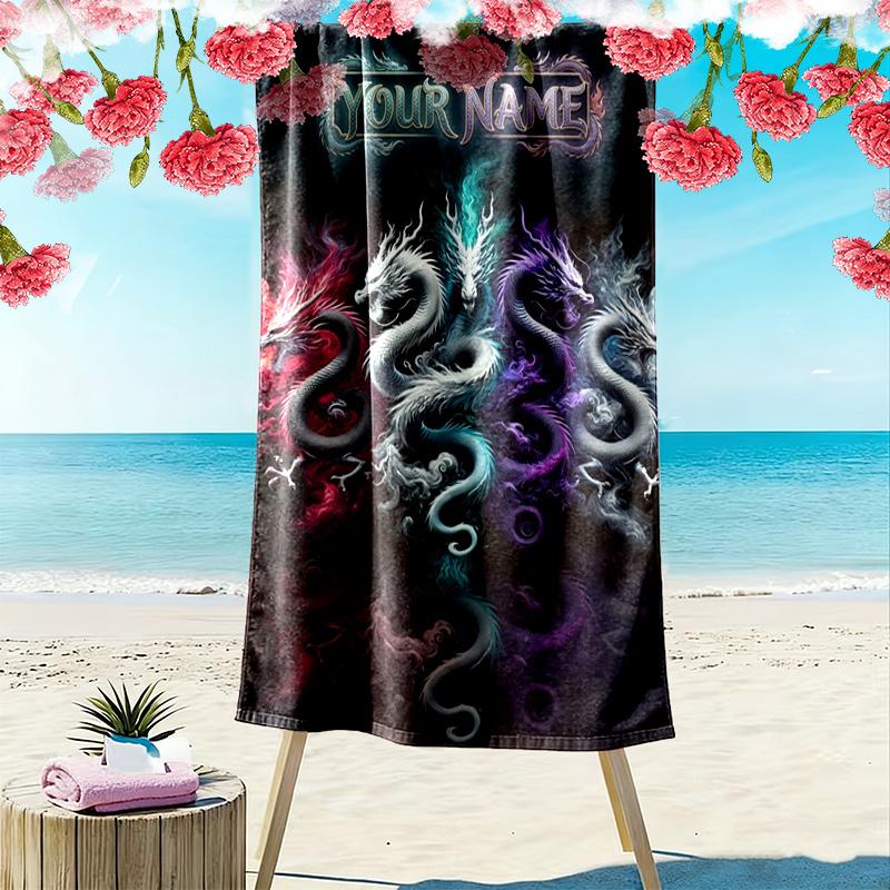 Name Custom Dragon Art Print Beach Towel, Large Soft Quick Dry Towel for Beach Camping Swimming