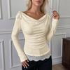 New Soft-colored Plain-neck Drawstring Lace Long-sleeved Top