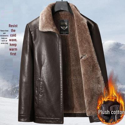 Men's Plus Size Velvet-Lined Leather Jacket for Mid-Aged & Elderly - Casual, Loose Fit Outerwear