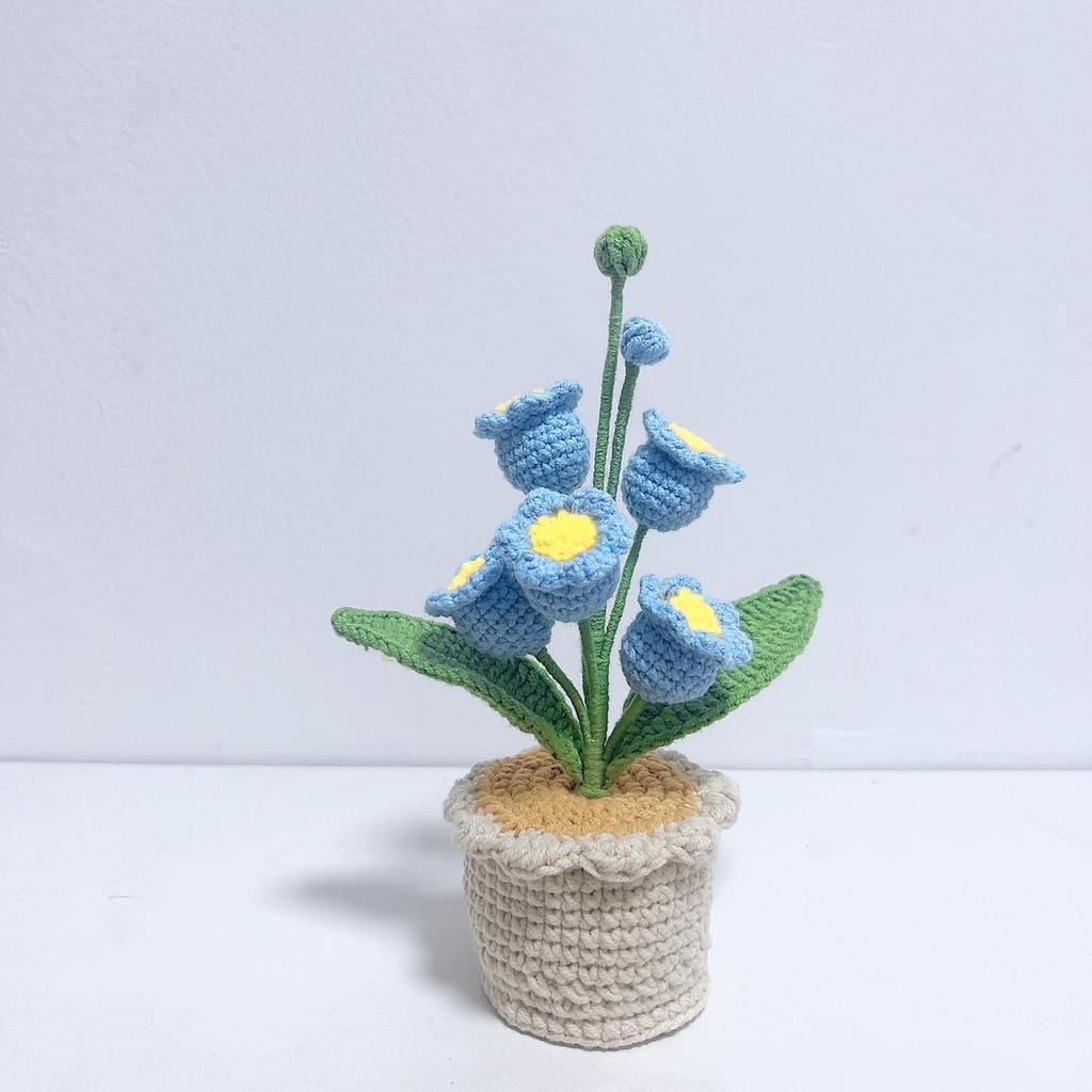 Bell Orchid Crochet Flowers Pot Creative Knitting Flower Potted Cute Crochet Plant Table Home Decor Artificial Flower