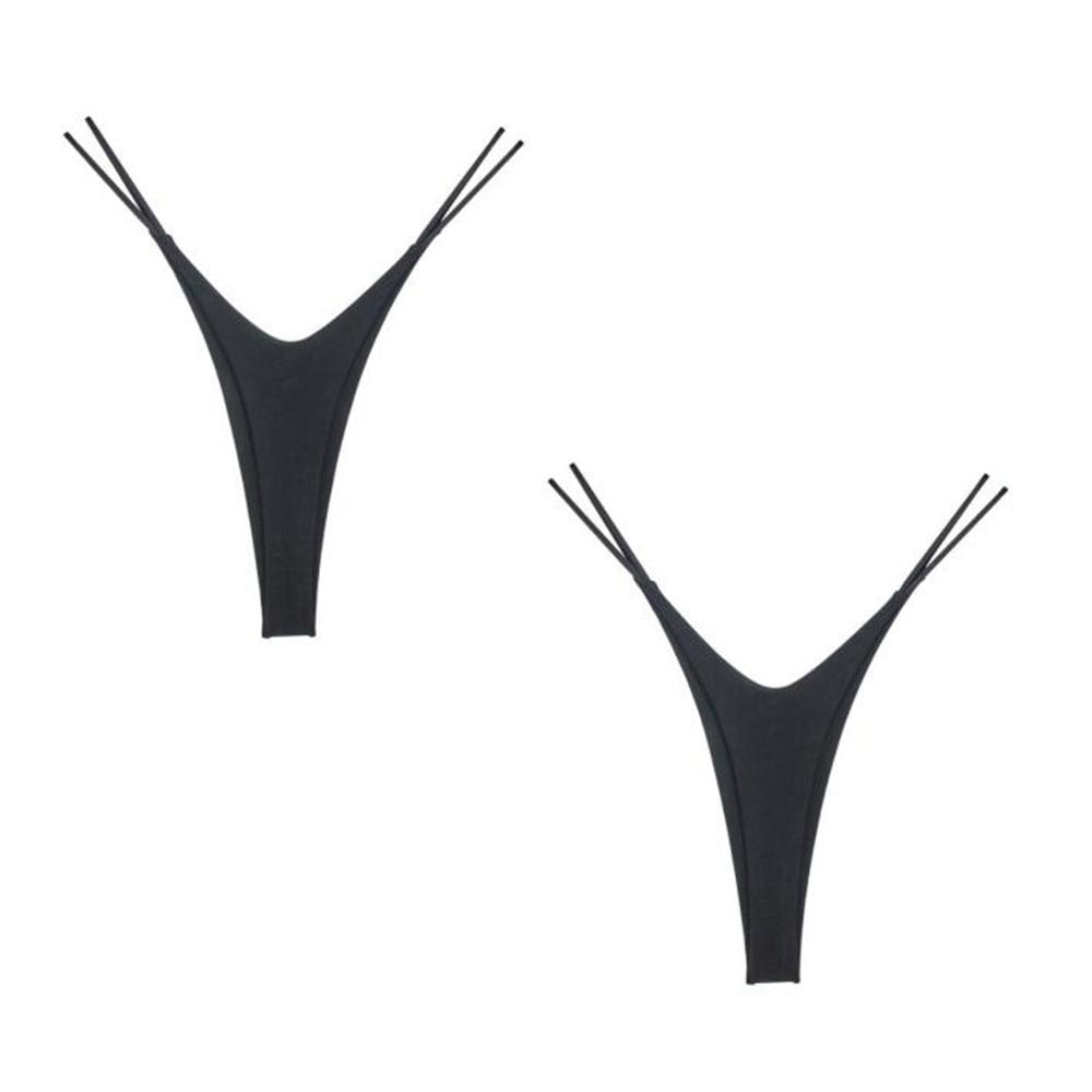 2PCS High Cut Double-layer Cotton Thong Women s Bikini Bottom Brief G-string Underwear with Elastic Thin Double Belt S