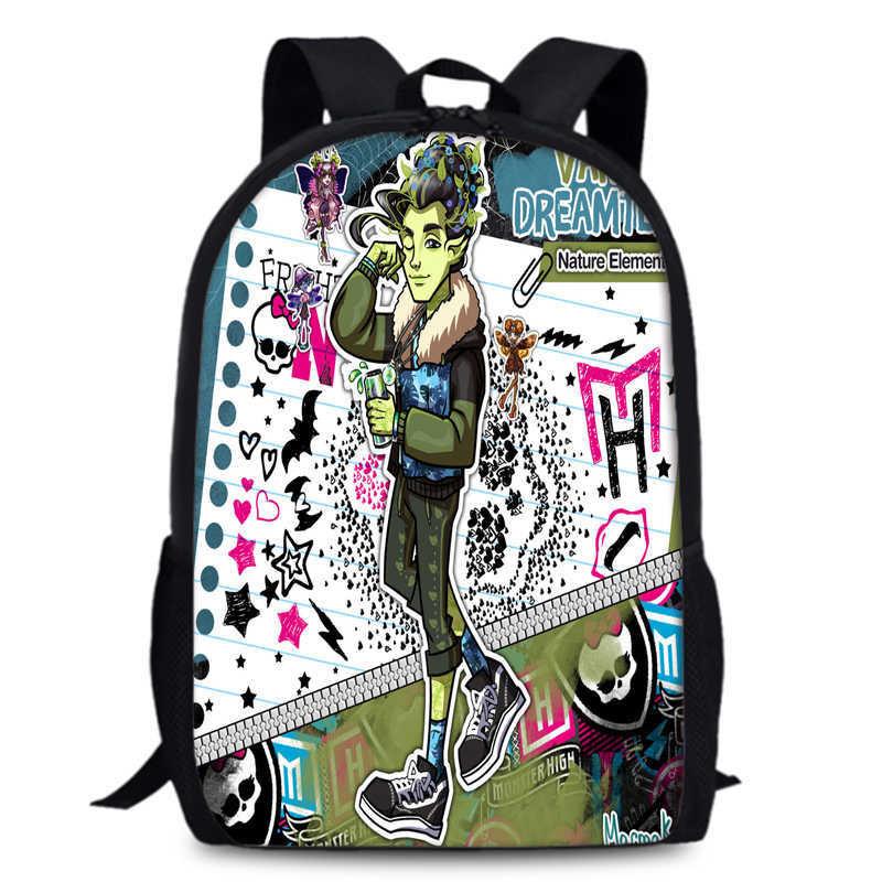 Monster High Unisex 15in Backpack Ergonomic Support Oxford Fabric Schoolbag
