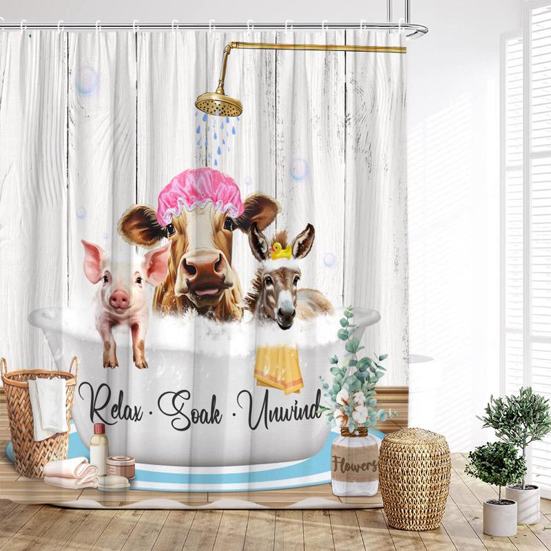 Funny Diving Cat Dog Shower Curtain Cute Cartoon Bathing Animals Sea Turtle Underwater Scenery Kids Bathroom Curtains Decor Set