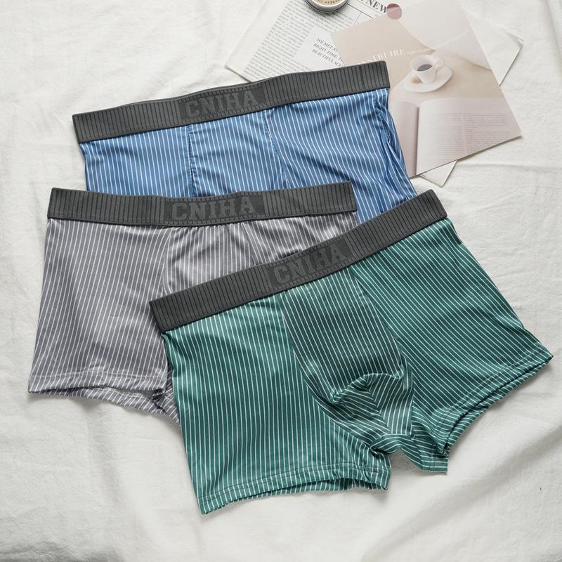 Striped Men's Boxer Briefs Breathable Cotton Trend Boxer Sports Briefs