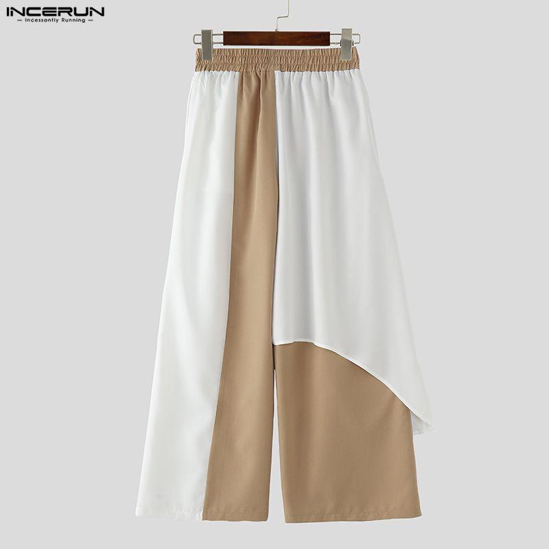 INCERUN Men Elastic Waist Ruffled Layers Casual Long Loose Pants Trousers