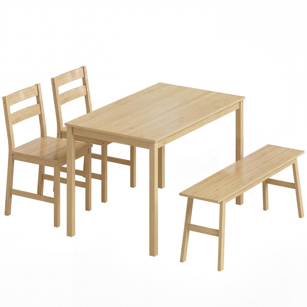 Bamboo Dining Room Set Dining Table With 2 Chairs And Bench For 4 People Natural Wood