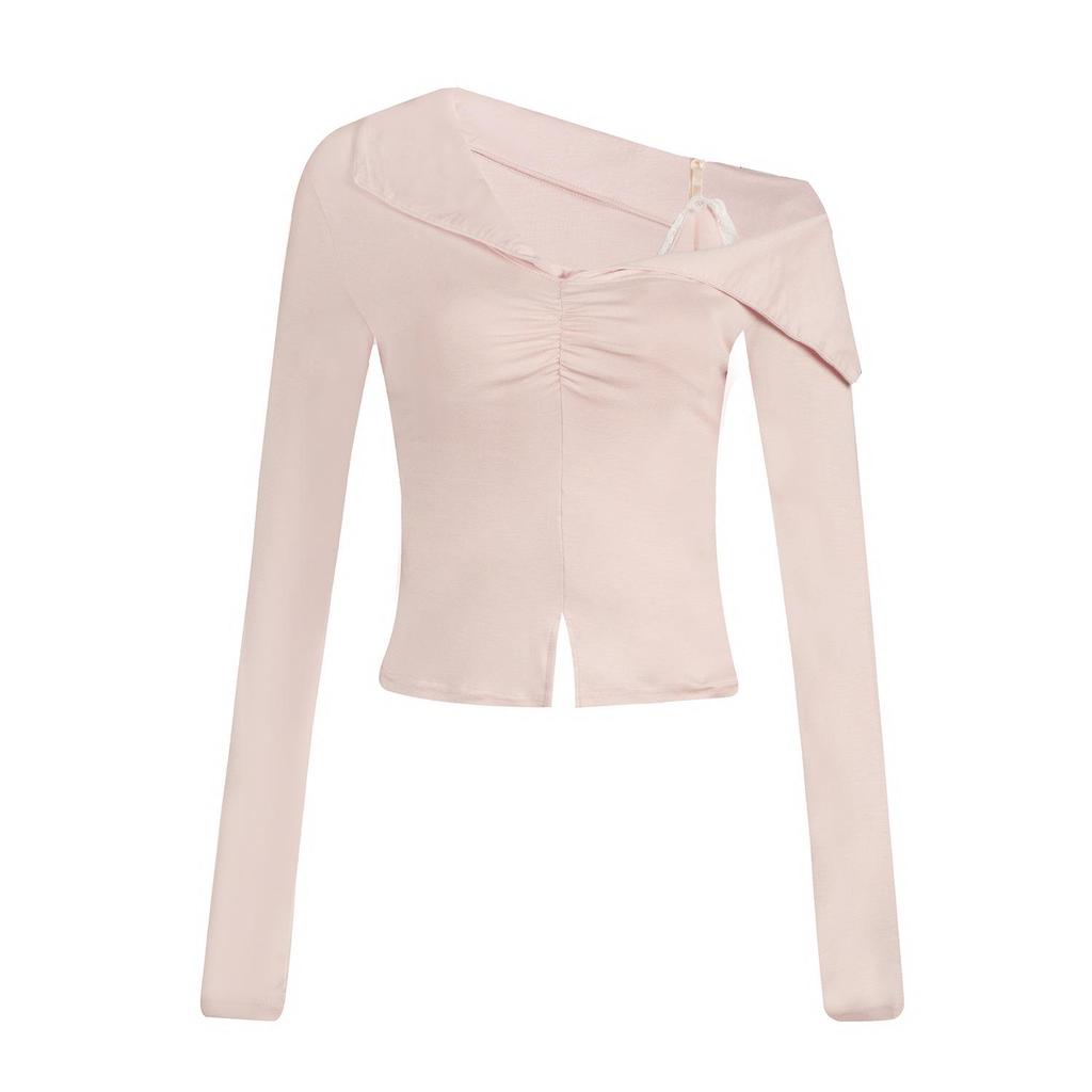 Notyourrose Miu-Style One-Shoulder Fake Two-Piece Top for Spring/Summer