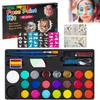 BRAINLE Kids Face and Body Paint Kit: Water-Based, Non-Toxic, 20-Color Oil Palette with 3 Glitters, 2 Hair Chalk Combs, 2 Paint Brushes, 32 Stencil