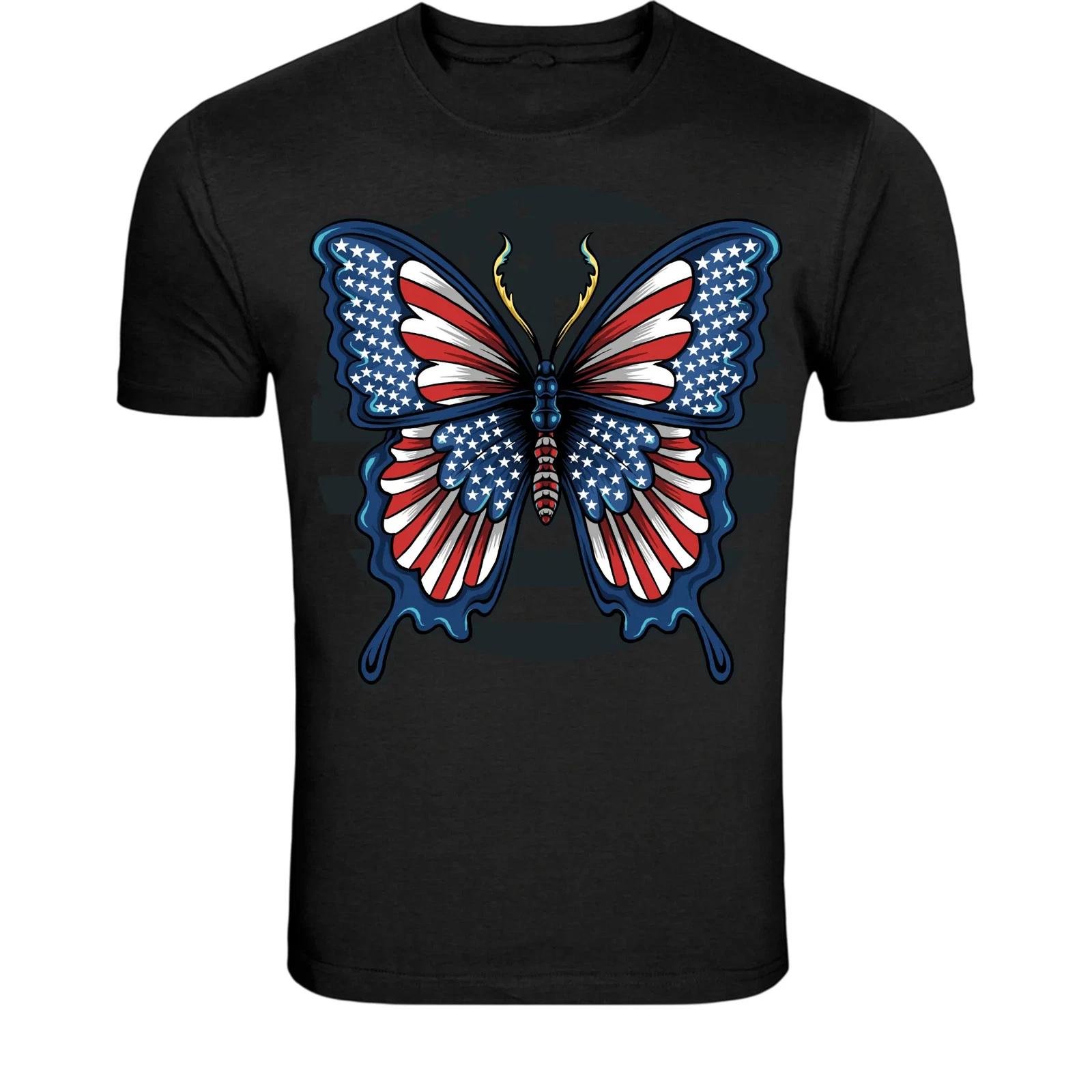 American Flag Butterfly T-Shirt - Patriotic USA Graphic Tee XL