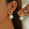 Fashion Alloy Flower Stud Earrings Fulok Pearl Earrings Light Luxury Premium Earrings