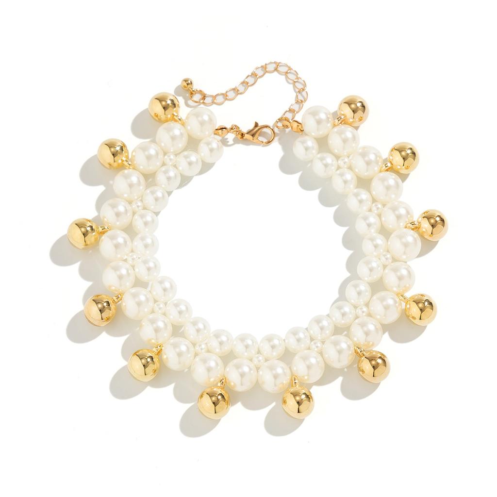 Holiday Wind Beach Imitation Pearl Anklet Women'S Simple Double-Layer Ccb Round Beaded Anklet Foot Decoration