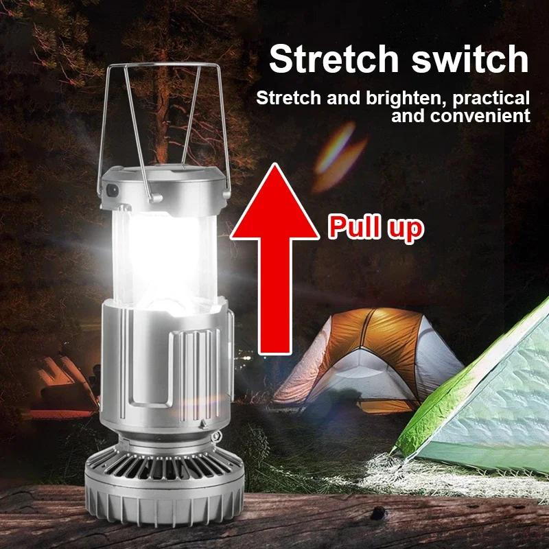 3-in-1 Solar Multifunction Camping Lights Portable with Fan Solar Charge Rechargeable Night Light Hanging Tent Fish Flashlight
