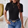 Ladies Summer Short Sleeve Stand Collar Solid Color Knitted Pullover T Shirt Top
