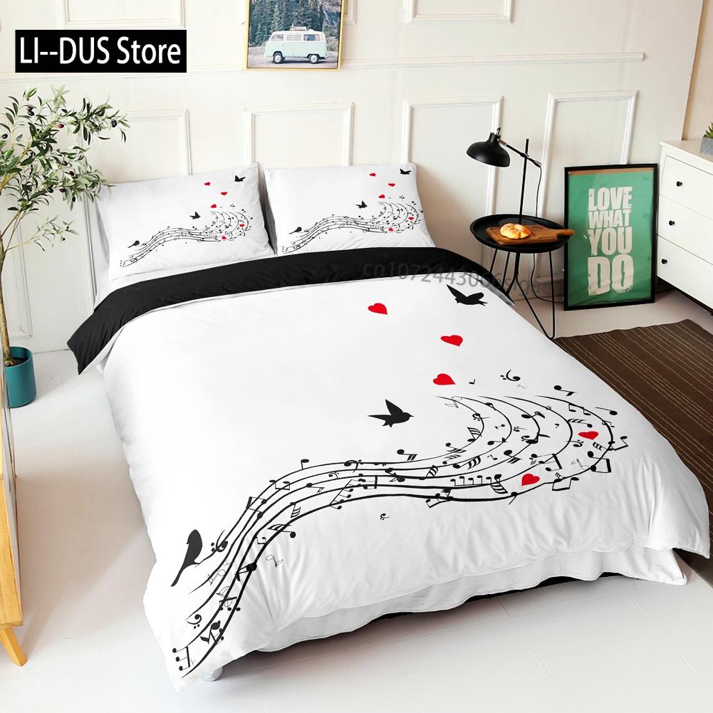 Music Notes Bedding Set Single Twin Full Queen King Size Piano Violin Bed Set Aldult Kid Bedroom Duvetcover Sets 3D Anime 032