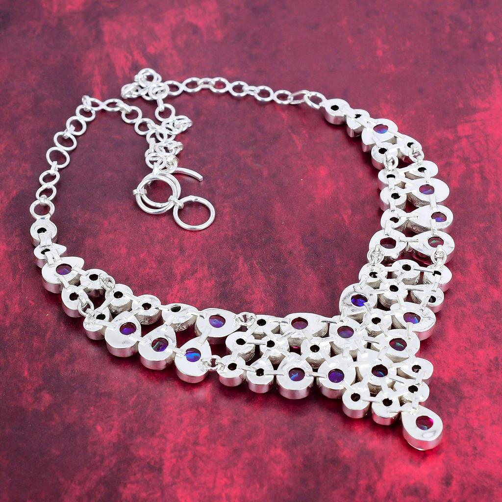 Pink Triplet Opal, Garnet Necklace, 925 Solid Sterling Silver Gemstone Jewelry, Handmade Necklace, For Thanksgiving