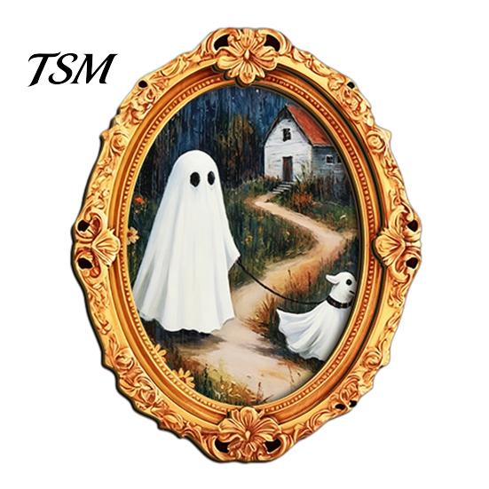 Seasonal Refrigerator Art Vintage Halloween Ghost Fridge Magnet, Retro Gold Frame Decoration Decorations with Strong Magnetic Adsorption for