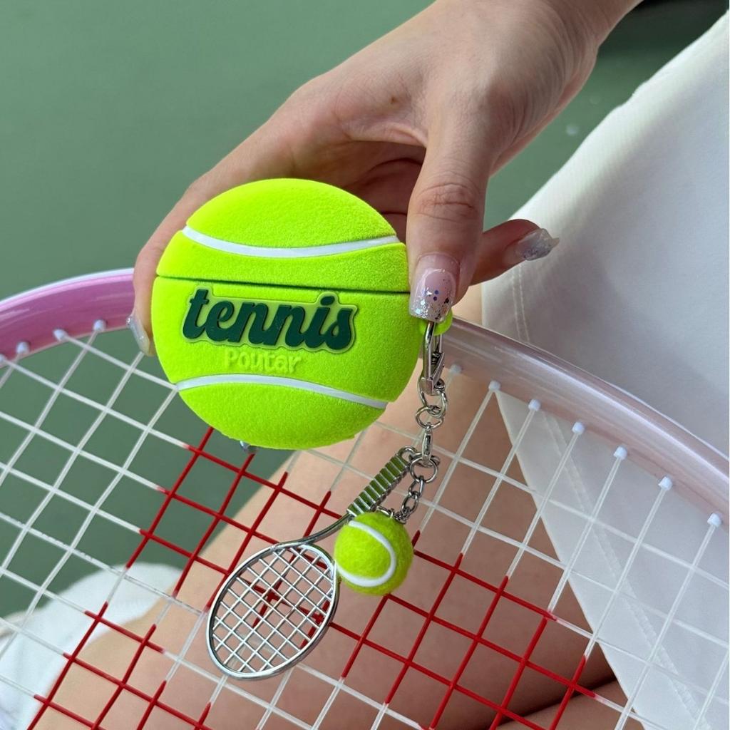 For AirPods Pro3 4 3 2 1 Pro Simulation Tennis Case 3D Ball Flocking Fur Plush Generation Cover with Kit Keychain Women Girls
