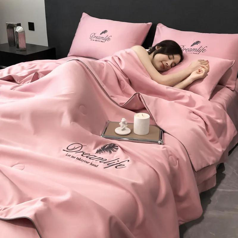 Luxury Spring Summer Comforter Set Embroidered Breathable Thin Blanket Summer Quilt Skin Friendly Air Conditioner Quilt Queen