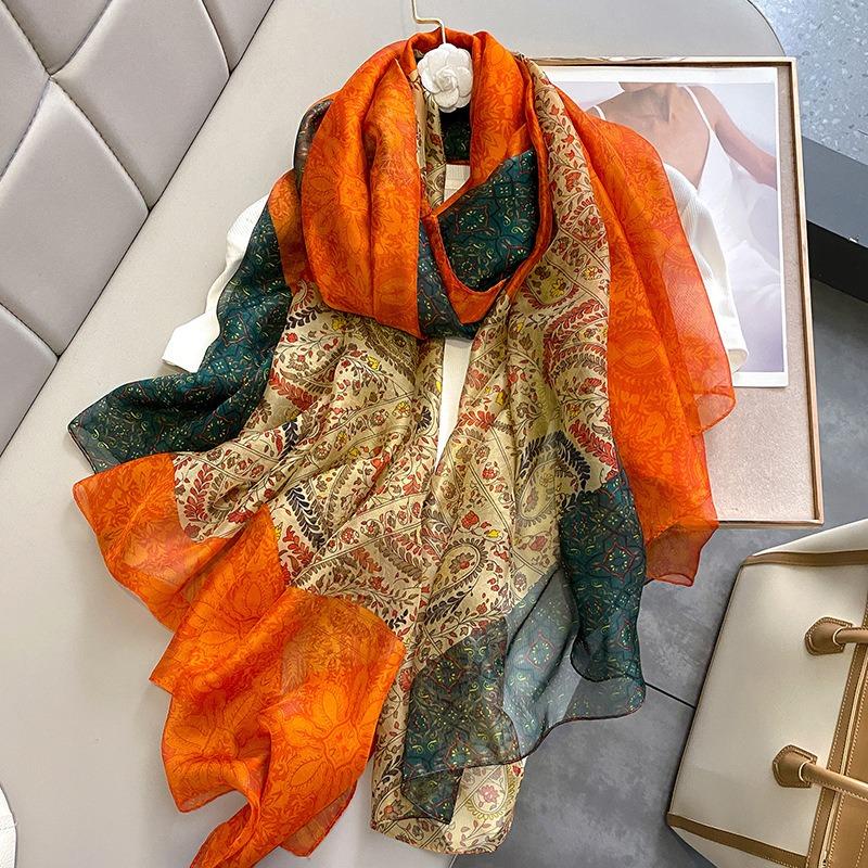 New Large Yarn Scarf Emulated Silk Scarf High-end Spring and Summer Sun Protection High-end Mother Thin Fashion Scarf