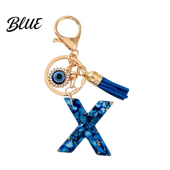Keychain Charm Blue Series Pendant Initial Letter Key Chain with Eyes Pendant Tassel