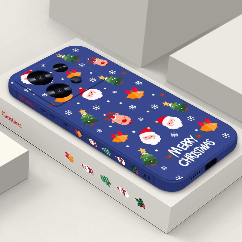Merry Christmas Santa Elk Pattern Phone Cover For Xiaomi 13T Pro 11T Poco F6 X6 Redmi Note 13 12 11 10 Pro Max Soft Matte Shockproof TPU Lanyard Case