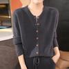 Autumn/Winter New Pure Wool Round Neck Long Sleeve Women's Cardigan Sweater Coat