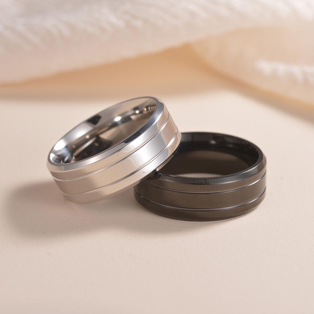 Men's 8mm Wide Groove Frosted Ring Stainless Steel Simple Matte Finish Exquisite Accessory