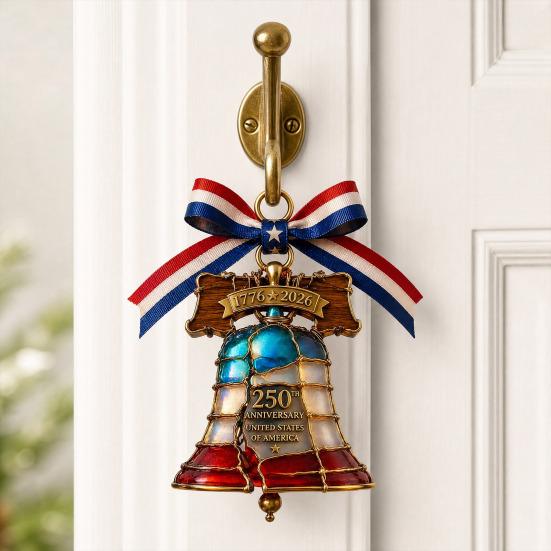 Yousheng Independence Day Patriotic Hanging Decoration, Butterfly Hummingbird Cat Bell Ornament for 4th of July, USA 250th Anniversary Stained Glass