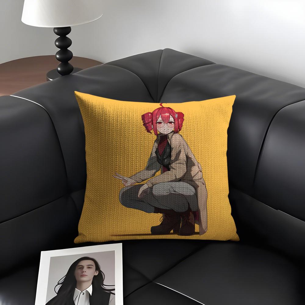 F-Fukouna Girll Kasane Cartoon Cushion Cover Natural Linen Organic Fabric Double-Sided Printing Sofa Home Decor Gift Pillow Case