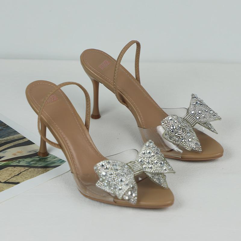 Mode Neu 2025 Sommer Damen Sandalen Diamant Schleife Dekoration Transparent Offene Zehen Abendparty Hochzeit Damen Hohe Absätze Frau Schuhe