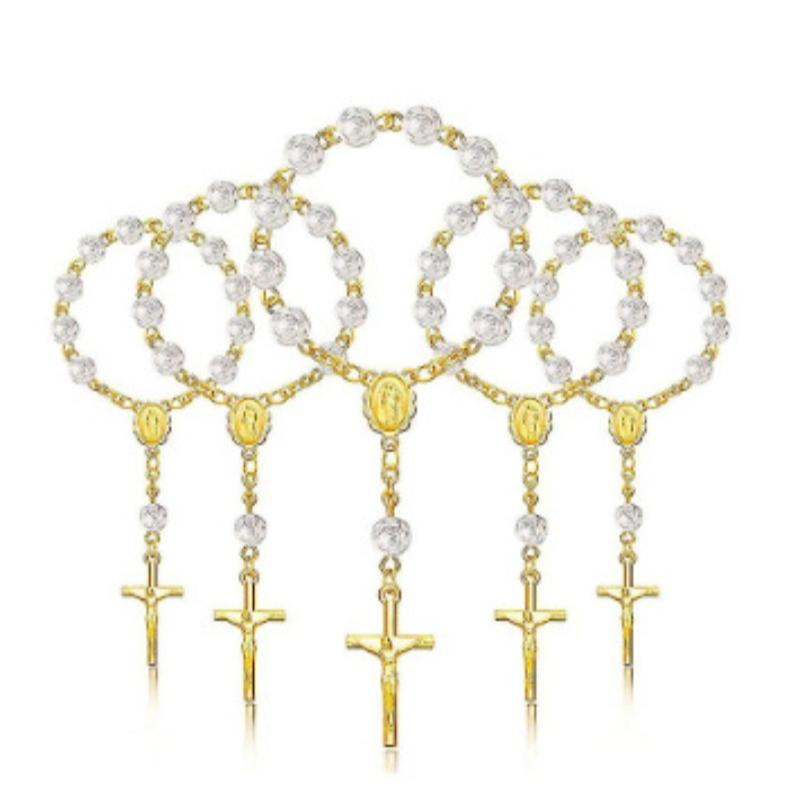 

5/10pcs Baptism Catholic Communion Cup Gift Center Cross Rosary Bracelet Bead for Baptism Favors Christening 5pcs