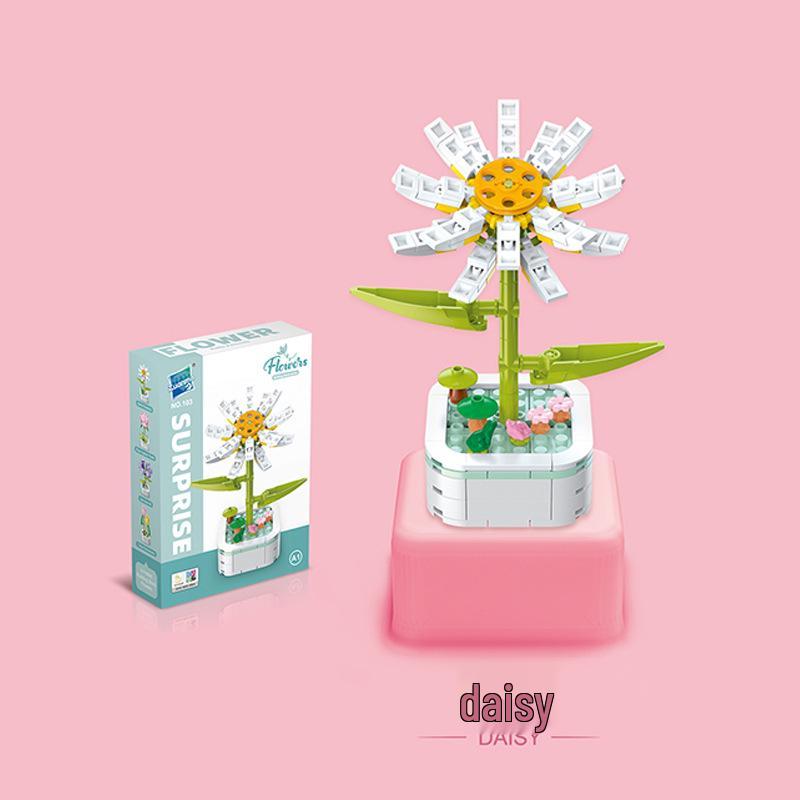 Kids' Educational Interlocking Building Blocks - Flower Potted Plant (Rose & Epiphyllum) Compatible with Top Building Block Models