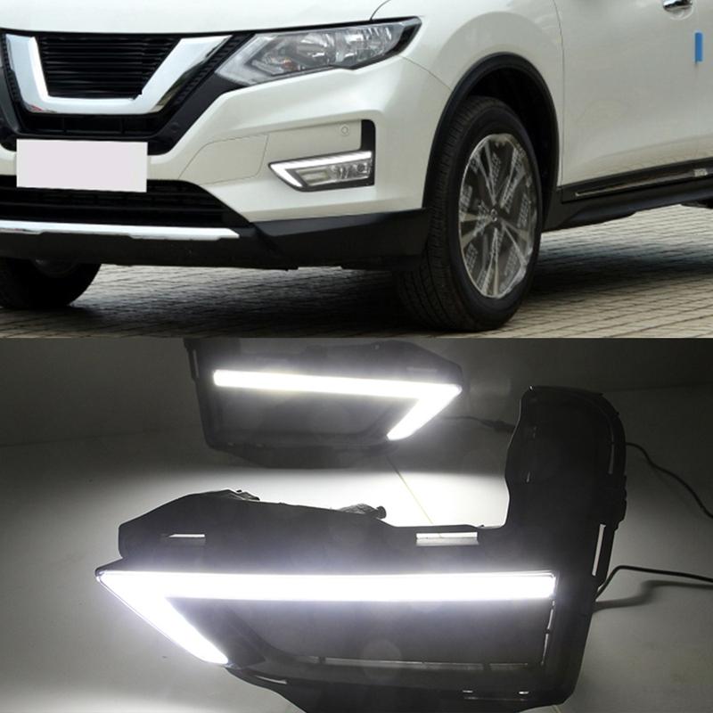 DRL For Nissan X-Trail Xtrail X trail 2017 2018 Daytime Running Lights fog lamp cover 12V Daylight with yellow signal