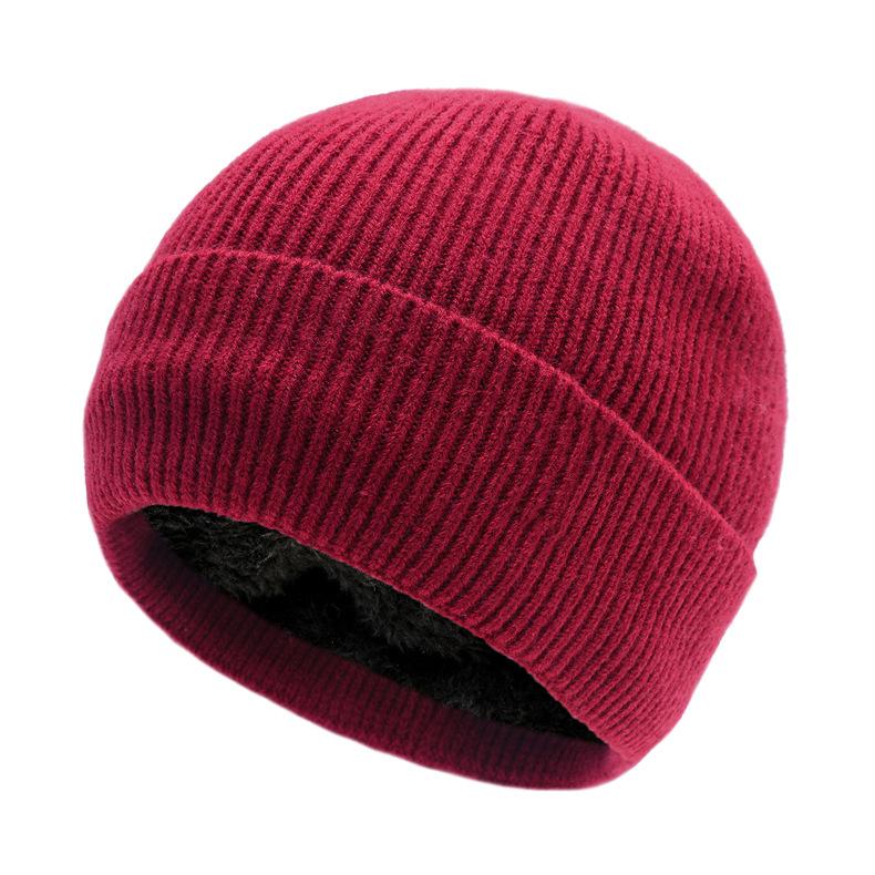 Autumn/Winter Fleece-Lined Ski Knit Hat for Men and Women Warm, Thickened Ear-Warming Woolen Beanie One-Piece Solid-Colour Hat