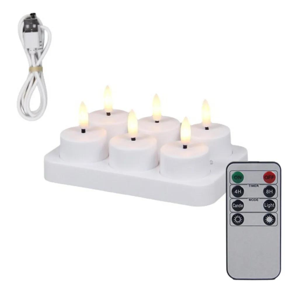 4/6/8/12 PCS Remote Control Christmas LED Candle Light Rechargeable Warm Yellow Electronic Candle Flameless Tea Light Decoration