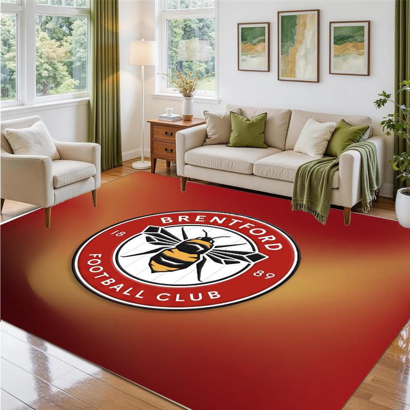 Brentford Football Design Crystal Velvet Rug Soft Decorative Mat for Bedroom Entrance