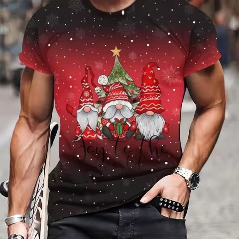 Christmas Series 3D Digital Printed Men's Casual and Fashionable Round Neck Short Sleeved T-shirt